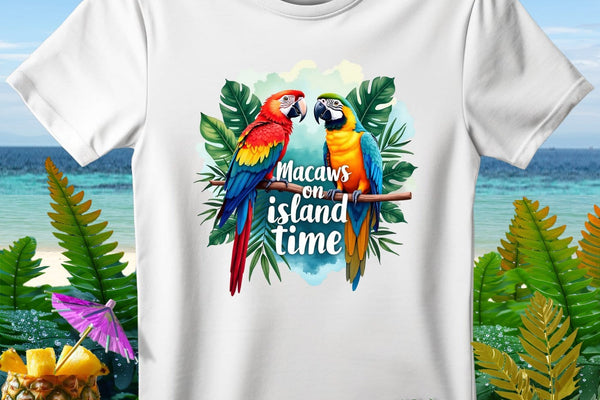 The Macaws on Island Time Premium T-Shirt from the Aloha Threads collection