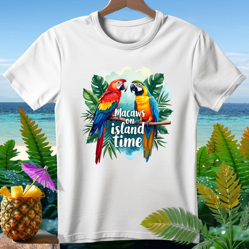 The Macaws on Island Time Premium T-Shirt from the Aloha Threads collection