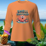Orange long-sleeve shirt with a surprised cartoon shell and 