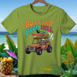T-shirt graphic with orange text 