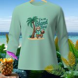 Light green long-sleeve shirt with sloth, palm tree, and 