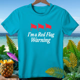 Teal t-shirt with red flags and 