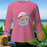 Pink long-sleeve shirt with sloth on flamingo float: 