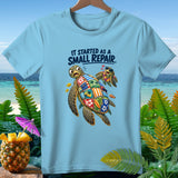 T-shirt with cartoon turtles and text 