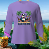 Panda in hammock with drink, text 