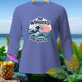 Purple long-sleeve shirt with a graphic that says 