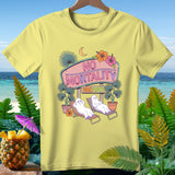 Yellow t-shirt graphic with 