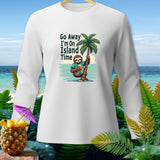 White long-sleeve shirt with sloth graphic and text 