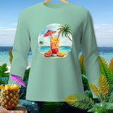 Light green long-sleeve shirt with a tropical drink graphic and 