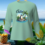 Long sleeve shirt with cartoon penguin wearing sunglasses and 