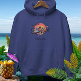 Dark blue hoodie with Halloween-themed birds and text 