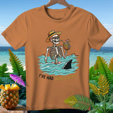 Skeleton in water with shark fin and pineapple drink, 