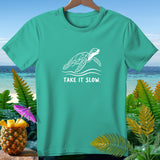 Teal t-shirt with white sea turtle and 
