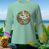 Mint long sleeve shirt with a circular tropical design featuring 