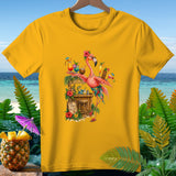 Flamingo at tiki bar with 
