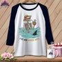 Baseball raglan t-shirt with skeleton in water, shark fin, and text "I'VE HAD WORSE DAYS."