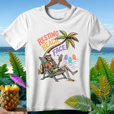Skeleton on beach chair with 