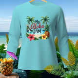 Aqua long sleeve shirt with tropical 