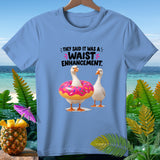 Light blue t-shirt with two geese and text 
