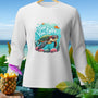 White long-sleeved shirt with a sea turtle wearing glasses and "Sea You Later" text.