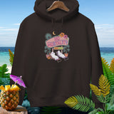 Brown hoodie with neon sign: 