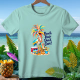 Light blue t-shirt with colorful cartoon bird and 
