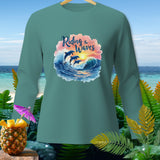Teal long-sleeve shirt with jumping dolphins and 