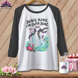 White baseball tee with ghost, crab, and text 