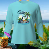 Long sleeve shirt with a cartoon penguin wearing sunglasses and the text 