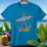 Blue t-shirt with skeleton surfer graphic and 