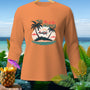 Orange long-sleeve shirt with "Take Me to the Tropics" text and island graphic.