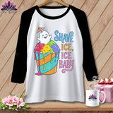 T-shirt with a ghost holding an umbrella over a cup of shave ice and 