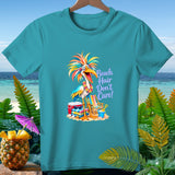 Cartoon bird with colorful feathers and text 