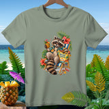 Raccoon wearing sunglasses on beach chair with 