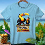Light blue t-shirt with two toucans and text 