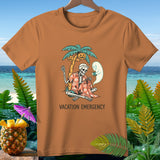 Orange t-shirt with skeleton, ghost, and pumpkins on a palm tree.
