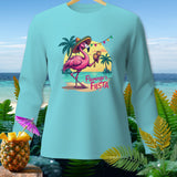 Long sleeve t-shirt with flamingo in sombrero holding maracas, text reads 