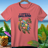 T-shirt with two cartoon sea turtles and the text 