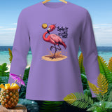 Lavender long sleeve shirt with a flamingo playing volleyball and text 