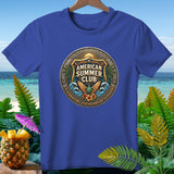 Blue t-shirt with American Summer Club logo celebrating 250 years of sunshine.