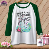 Raglan t-shirt with ghost, crab, cocktail, and text 