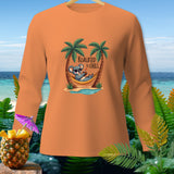 Orange long-sleeve shirt with koala in hammock graphic, 