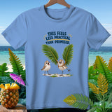 Light blue t-shirt with two birds and text 