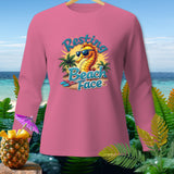 Pink long-sleeve shirt with a cartoon seahorse graphic that reads 
