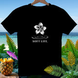 Black t-shirt with a white flower graphic and 