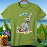 Skeleton in Hawaiian shirt reads 