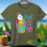 Cute ghost with umbrella on colorful shave ice, 
