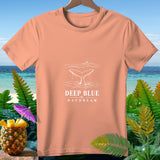 Peach t-shirt with white whale tail graphic and text 
