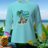 Light blue long sleeve shirt with sloth graphic saying 