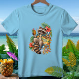 Raccoon in beach chair with pineapple drink and 